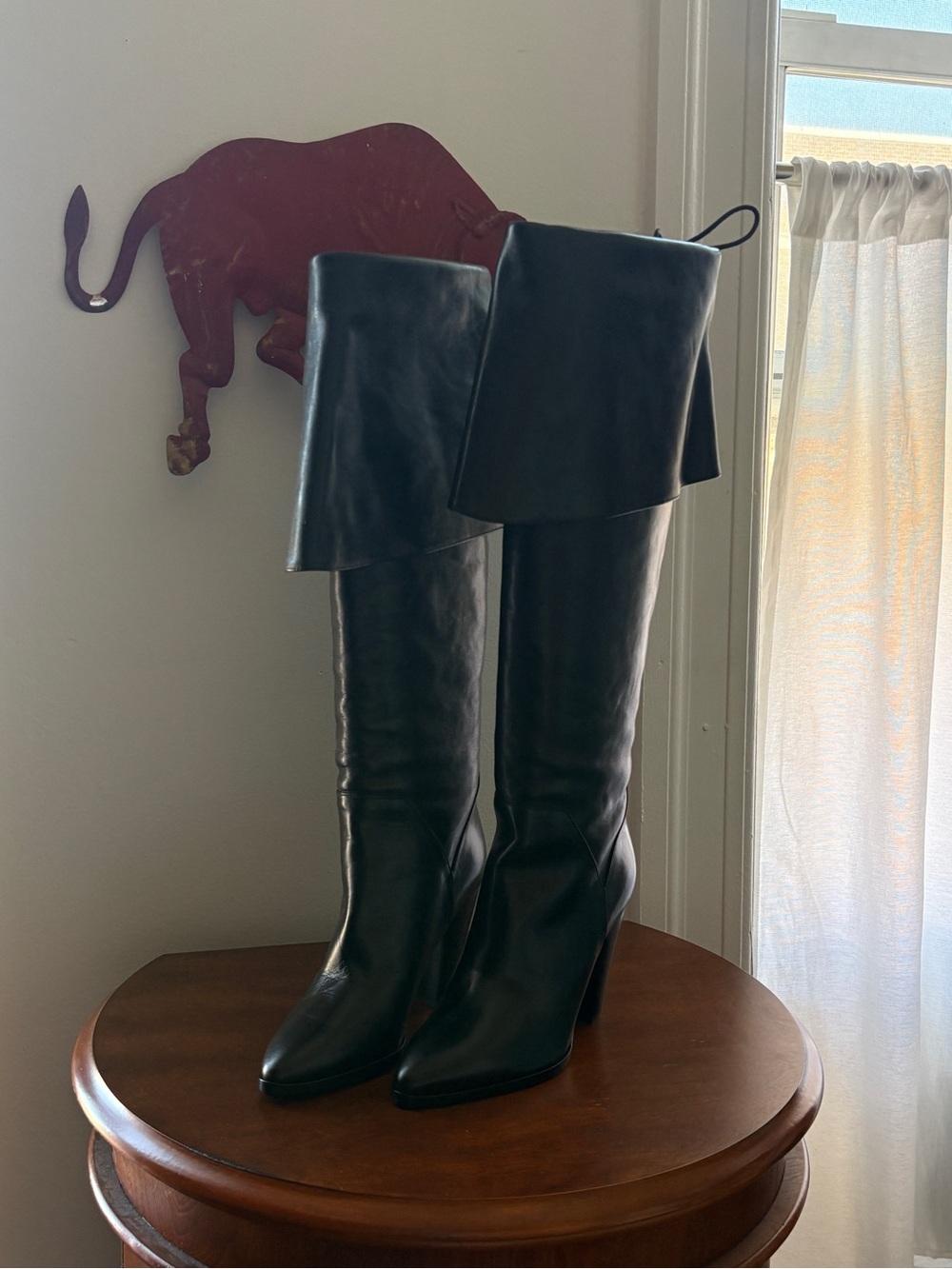 Celine Black Leather Over-the-Knee Folded Cuff Boots